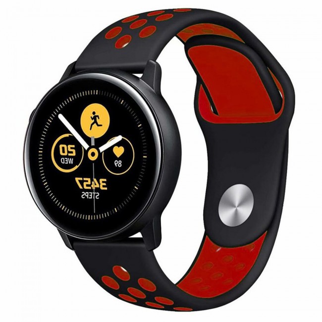 20mm Silicone Nike Design Band for Galaxy Watch Active and Active 2 40-44mm Henlein Series by Margoun - Black Red