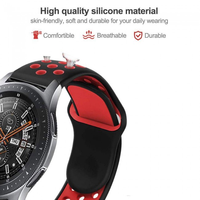 20mm Silicone Nike Design Band for Galaxy Watch Active and Active 2 40-44mm Henlein Series by Margoun - Black Red