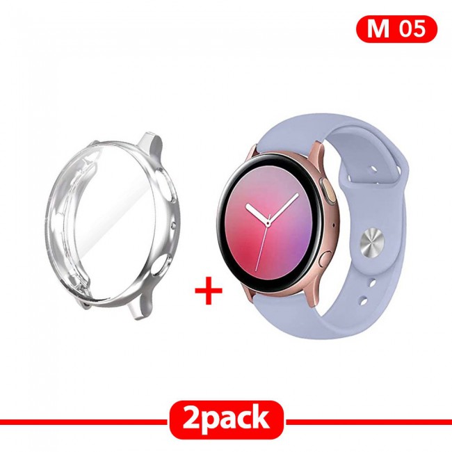 2Pack Galaxy Watch Active and Active 2 Soft Silicone Band 20mm with Silver TPU Case Cover 44mm - All Colors