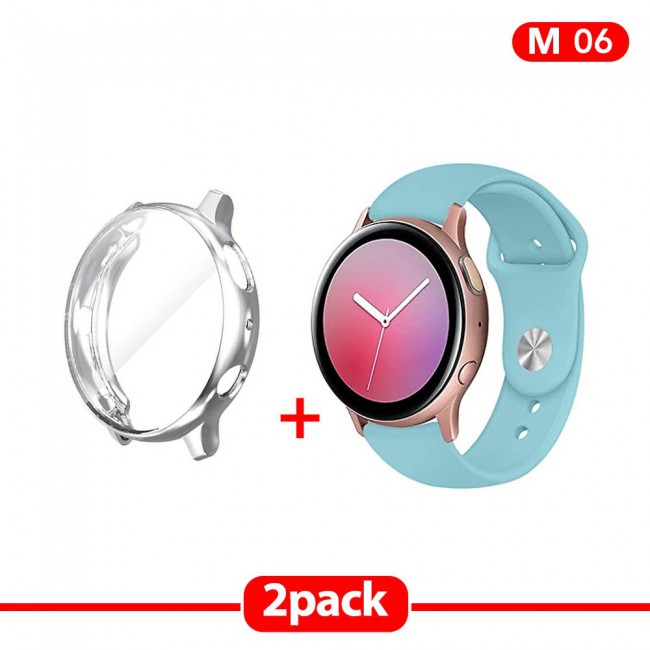 2Pack Galaxy Watch Active and Active 2 Soft Silicone Band 20mm with Silver TPU Case Cover 44mm - All Colors
