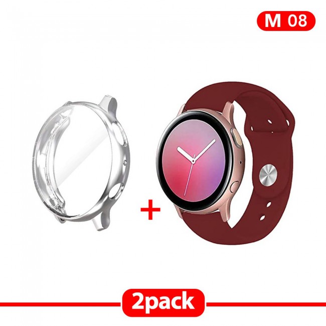 2Pack Galaxy Watch Active and Active 2 Soft Silicone Band 20mm with Silver TPU Case Cover 44mm - All Colors
