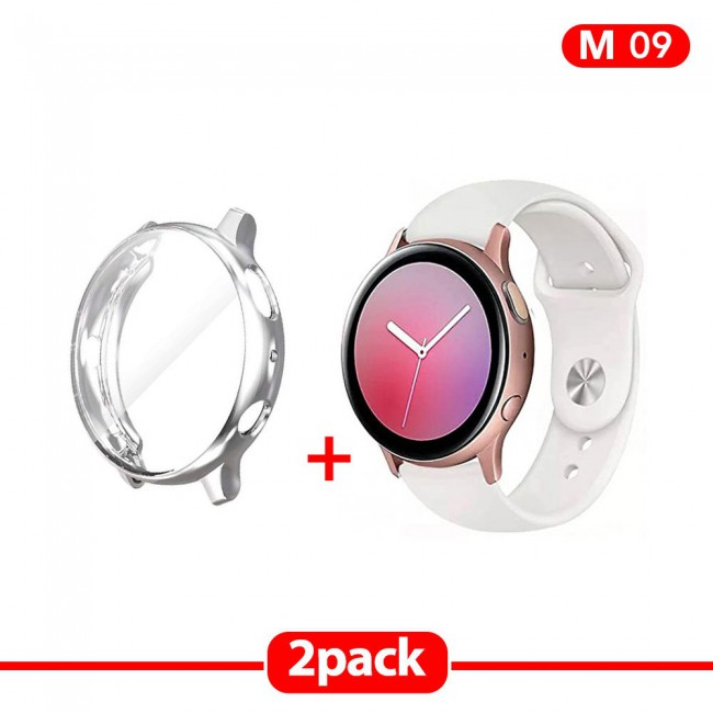 2Pack Galaxy Watch Active and Active 2 Soft Silicone Band 20mm with Silver TPU Case Cover 44mm - All Colors