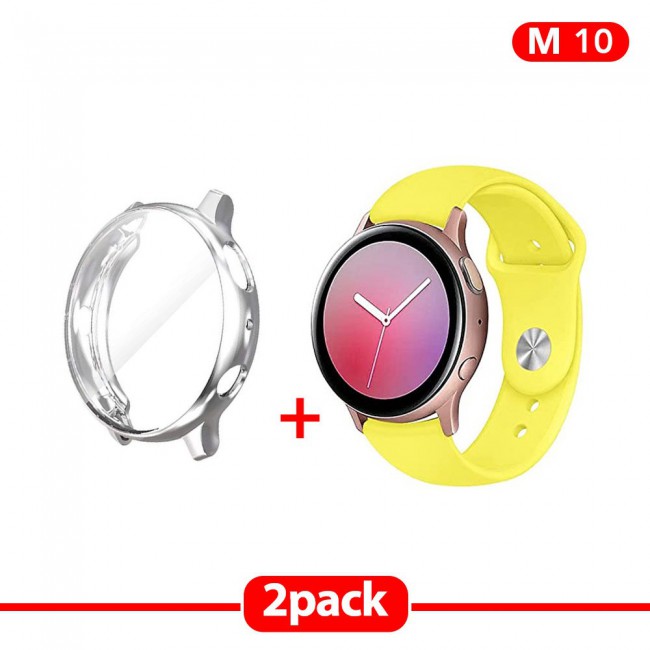 2Pack Galaxy Watch Active and Active 2 Soft Silicone Band 20mm with Silver TPU Case Cover 44mm - All Colors