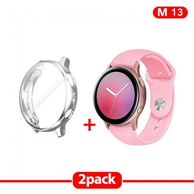 2Pack Galaxy Watch Active and Active 2 Soft Silicone Band 20mm with Silver TPU Case Cover 44mm - All Colors