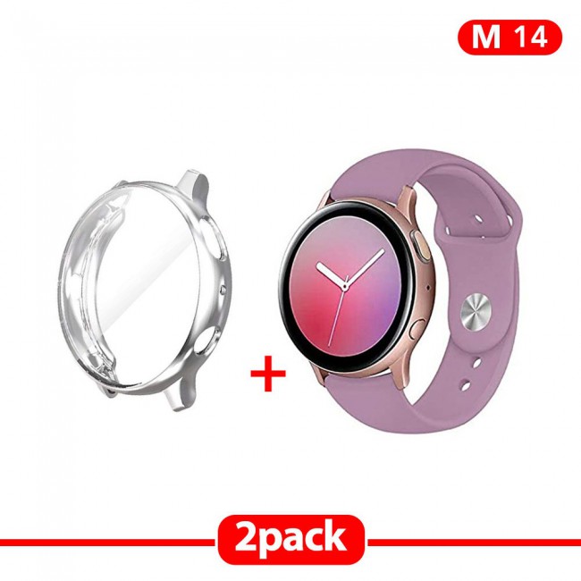 2Pack Galaxy Watch Active and Active 2 Soft Silicone Band 20mm with Silver TPU Case Cover 44mm - All Colors