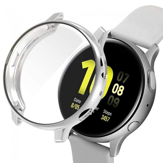 2Pack Galaxy Watch Active and Active 2 Soft Silicone Band 20mm with Silver TPU Case Cover 44mm - All Colors