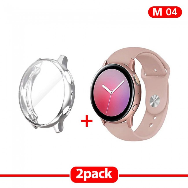 2Pack Galaxy Watch Active and Active 2 Soft Silicone Band 20mm with Silver TPU Case Cover 44mm - All Colors