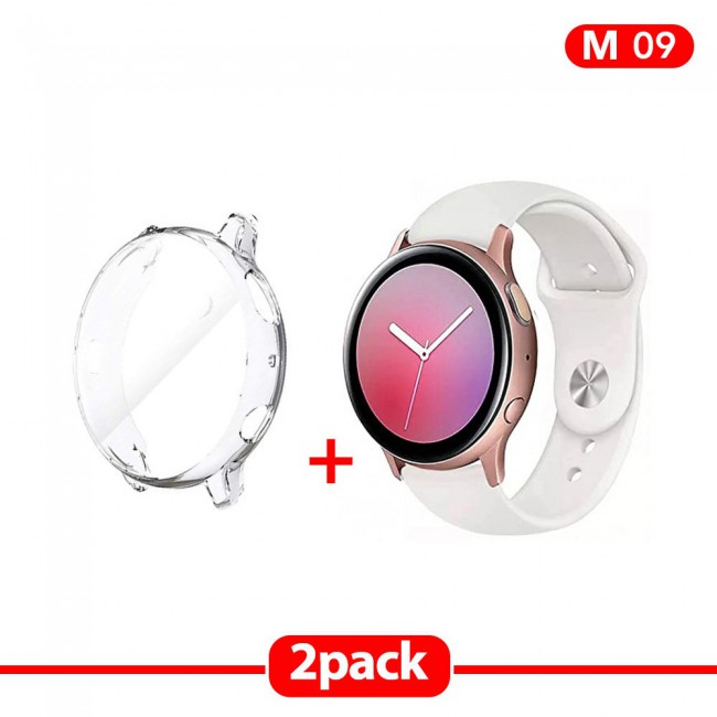 2Pack Galaxy Watch Active and Active 2 Soft Silicone Band 20mm with Clear TPU Case Cover 44mm - All Colors