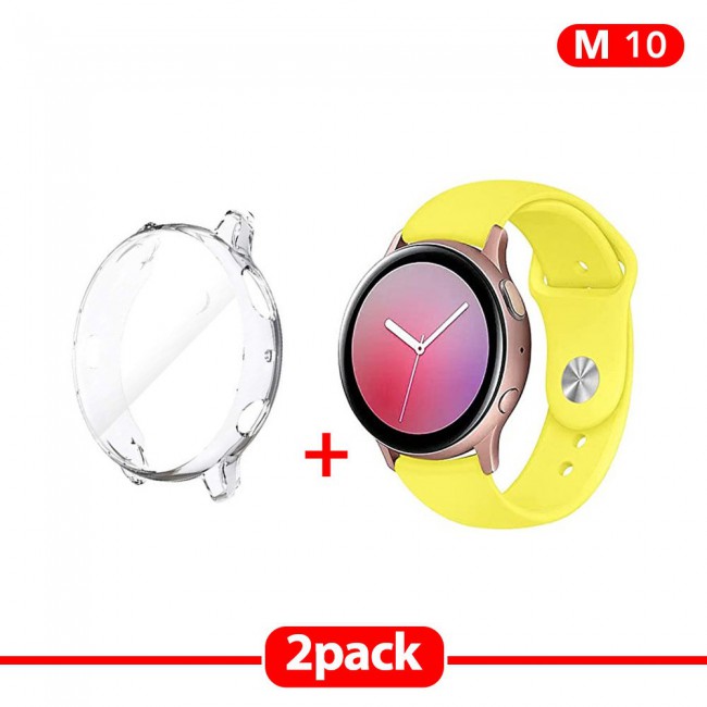 2Pack Galaxy Watch Active and Active 2 Soft Silicone Band 20mm with Clear TPU Case Cover 44mm - All Colors