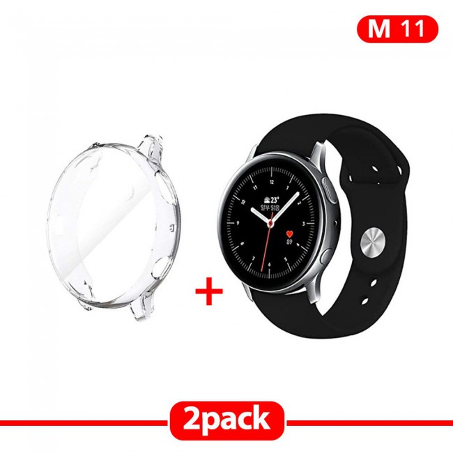 2Pack Galaxy Watch Active and Active 2 Soft Silicone Band 20mm with Clear TPU Case Cover 44mm - All Colors