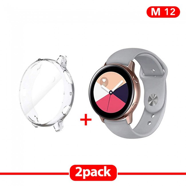 2Pack Galaxy Watch Active and Active 2 Soft Silicone Band 20mm with Clear TPU Case Cover 44mm - All Colors