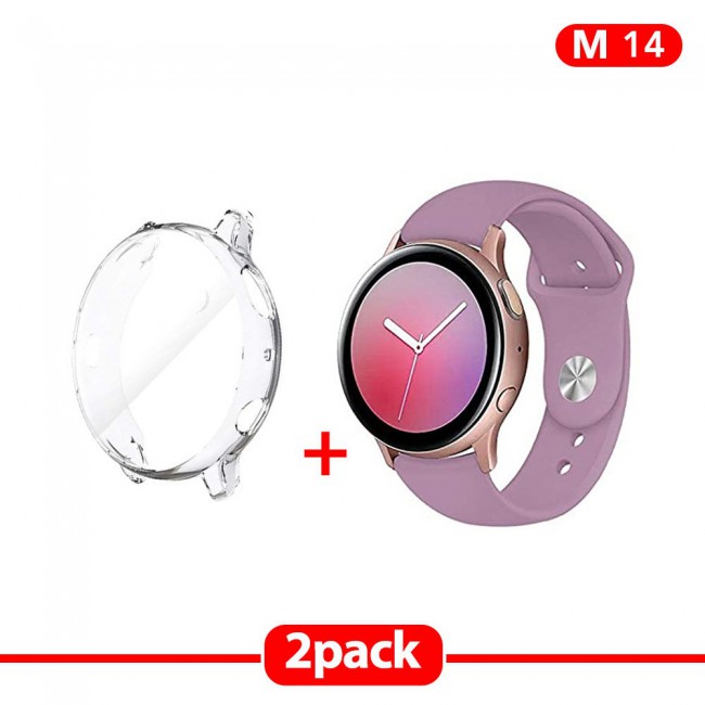 2Pack Galaxy Watch Active and Active 2 Soft Silicone Band 20mm with Clear TPU Case Cover 44mm - All Colors