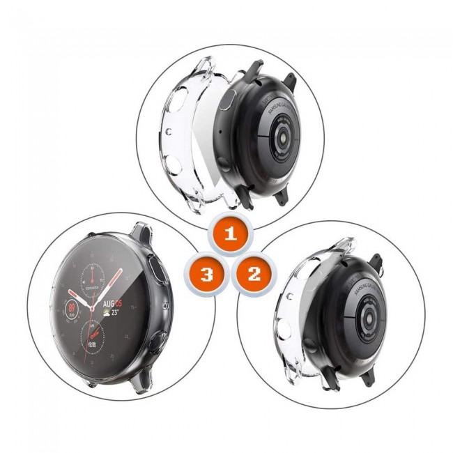 2Pack Galaxy Watch Active and Active 2 Soft Silicone Band 20mm with Clear TPU Case Cover 44mm - All Colors
