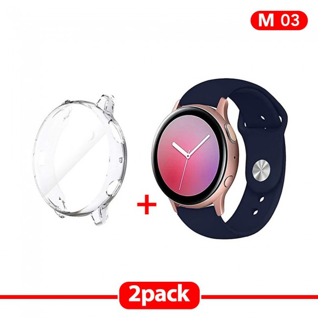 2Pack Galaxy Watch Active and Active 2 Soft Silicone Band 20mm with Clear TPU Case Cover 44mm - All Colors