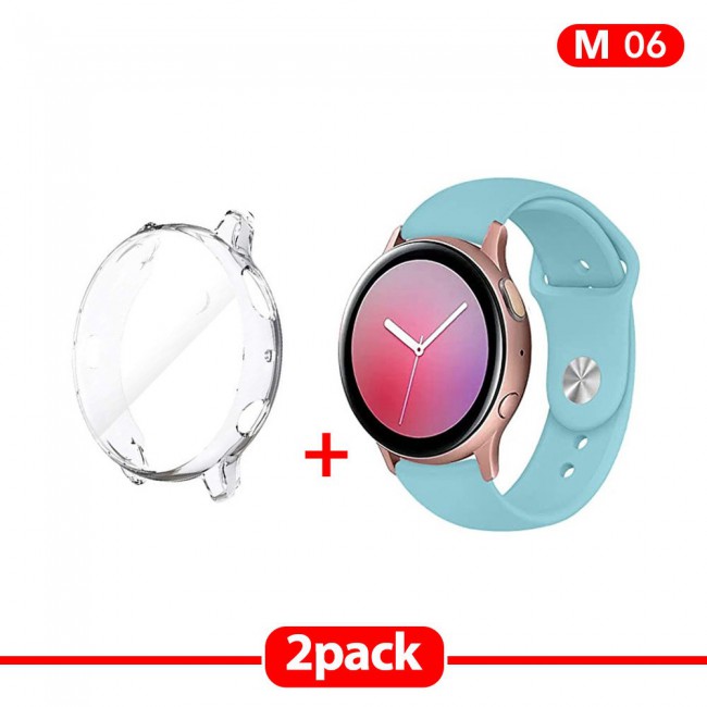 2Pack Galaxy Watch Active and Active 2 Soft Silicone Band 20mm with Clear TPU Case Cover 44mm - All Colors