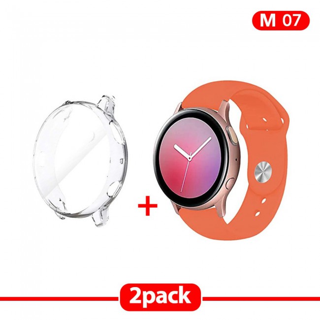 2Pack Galaxy Watch Active and Active 2 Soft Silicone Band 20mm with Clear TPU Case Cover 44mm - All Colors