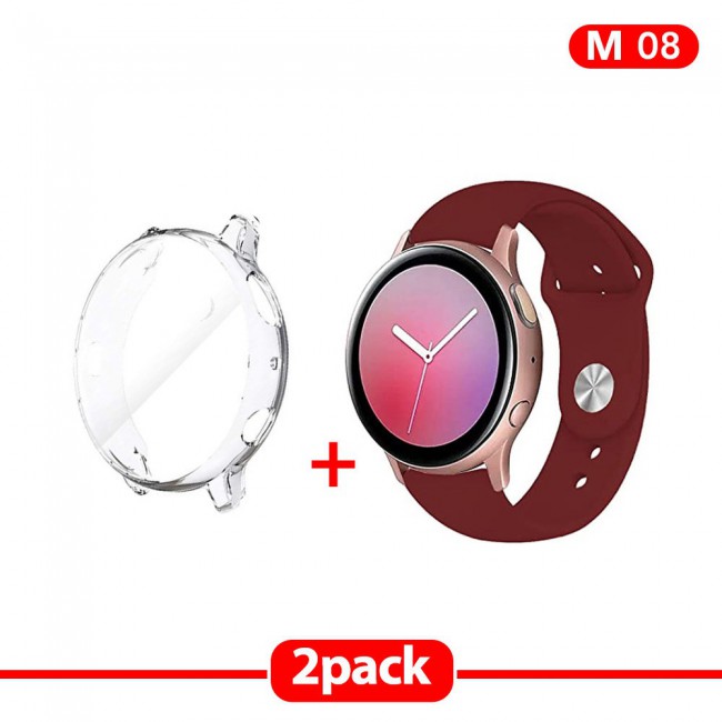 2Pack Galaxy Watch Active and Active 2 Soft Silicone Band 20mm with Clear TPU Case Cover 44mm - All Colors