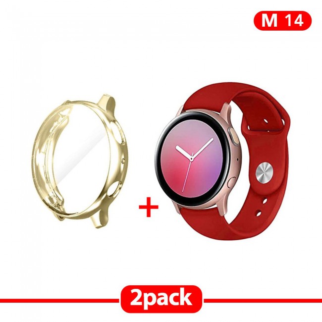 2Pack Galaxy Watch Active and Active 2 Soft Silicone Band 20mm with Gold TPU Case Cover 44mm - All Colors