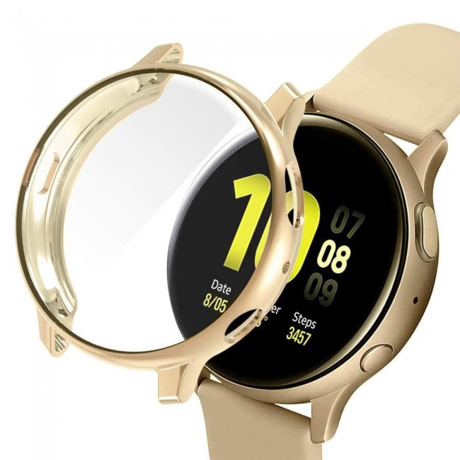2Pack Galaxy Watch Active and Active 2 Soft Silicone Band 20mm with Gold TPU Case Cover 44mm - All Colors