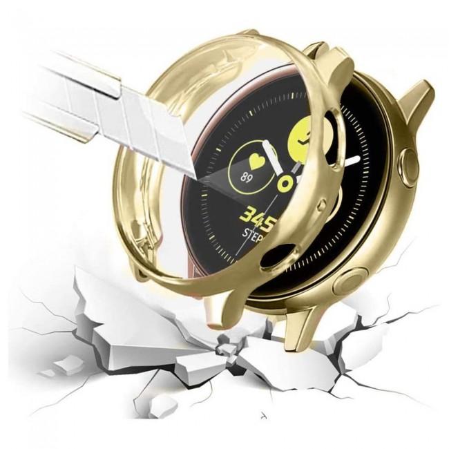 2Pack Galaxy Watch Active and Active 2 Soft Silicone Band 20mm with Gold TPU Case Cover 44mm - All Colors