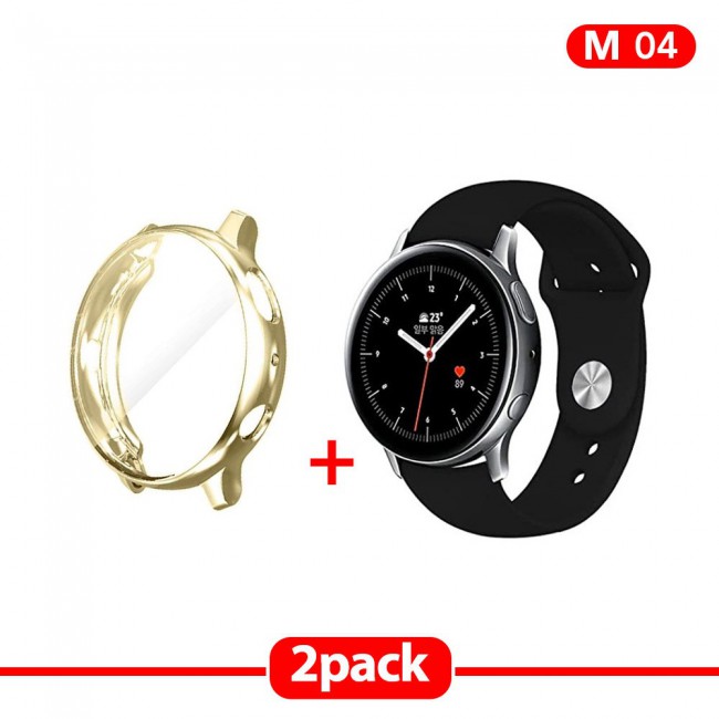 2Pack Galaxy Watch Active and Active 2 Soft Silicone Band 20mm with Gold TPU Case Cover 44mm - All Colors