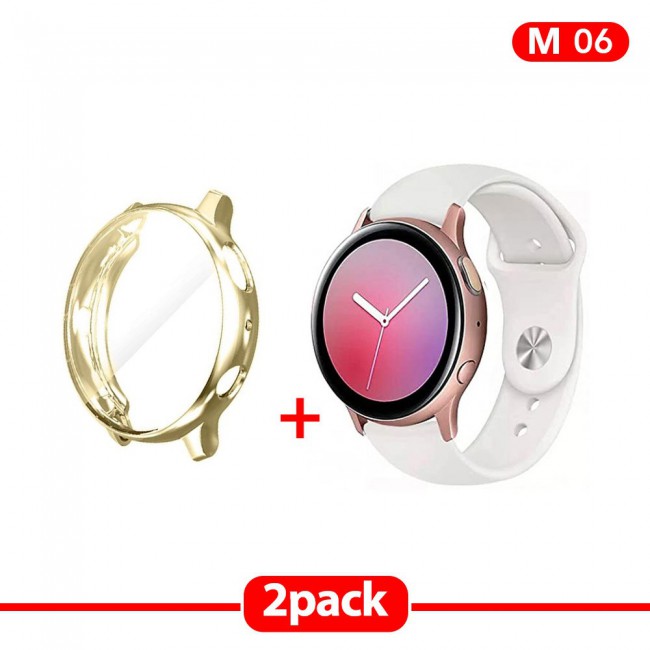 2Pack Galaxy Watch Active and Active 2 Soft Silicone Band 20mm with Gold TPU Case Cover 44mm - All Colors