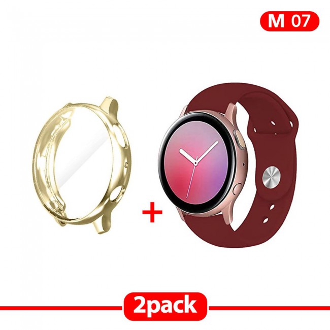 2Pack Galaxy Watch Active and Active 2 Soft Silicone Band 20mm with Gold TPU Case Cover 44mm - All Colors