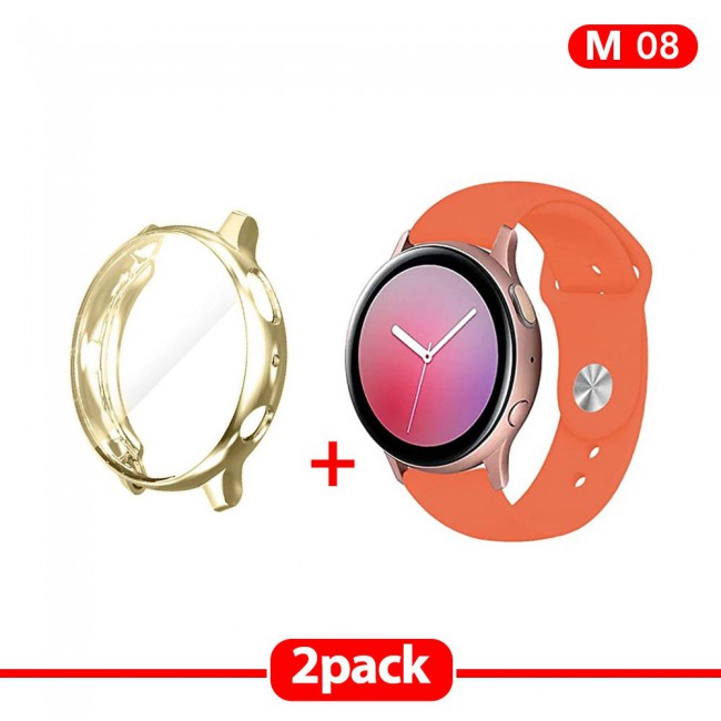 2Pack Galaxy Watch Active and Active 2 Soft Silicone Band 20mm with Gold TPU Case Cover 44mm - All Colors