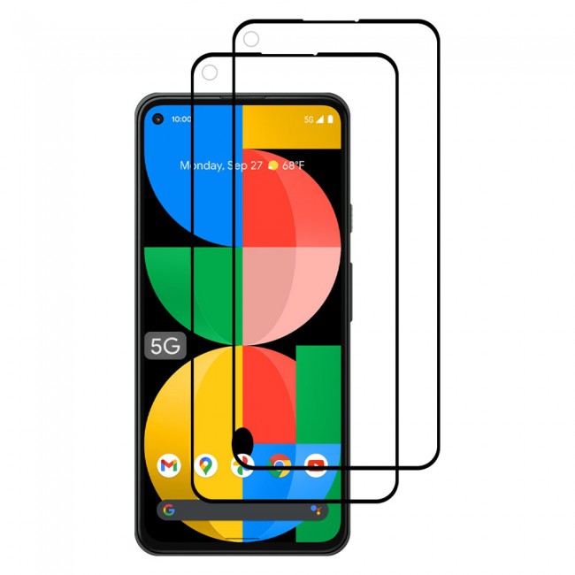 Google Pixel 5a 5G Tempered 3D Glass 2-Pack Super Shieldz Margoun - Black Frame