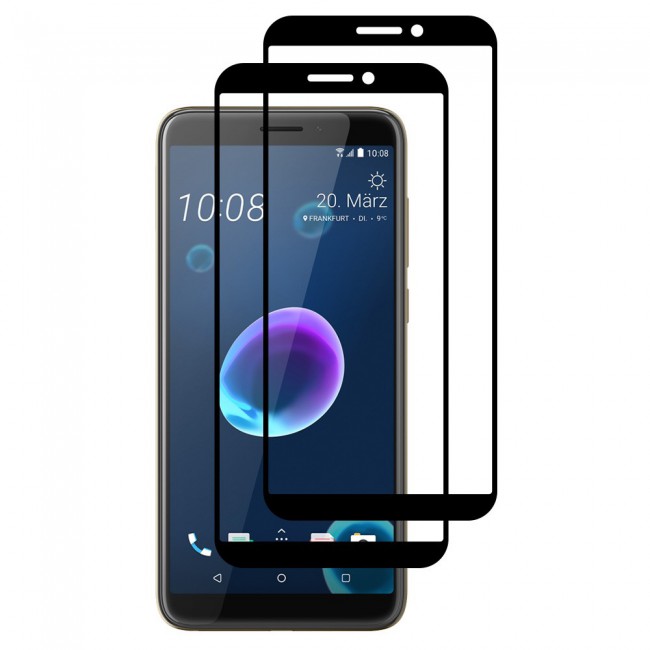 HTC Desire 12 Plus Tempered Glass 3D 2 Pack Super Shieldz Margoun- Black Frame