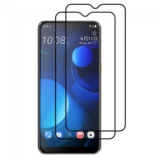 HTC Desire 19Plus Tempered Glass 3D 2 Pack Super Shieldz Margoun- Black Frame