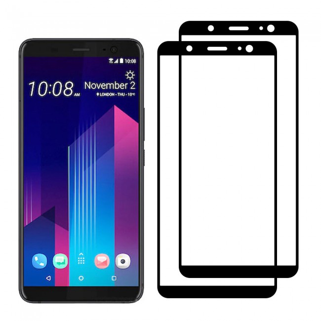 HTC U11 PlUS Tempered Glass 3D 2 Pack Super Shieldz Margoun- Black Frame