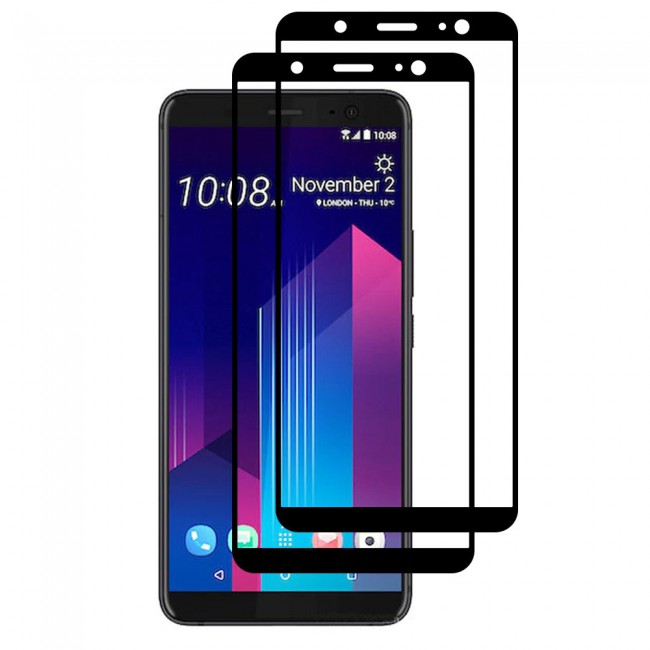 HTC U11 PlUS Tempered Glass 3D 2 Pack Super Shieldz Margoun- Black Frame