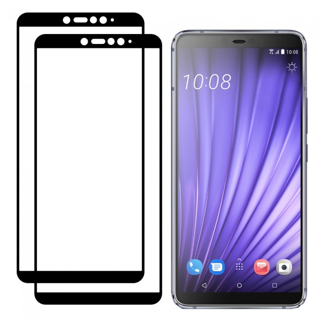 HTC U19e Tempered Glass 3D 2 Pack Super Shieldz Margoun- Black Frame