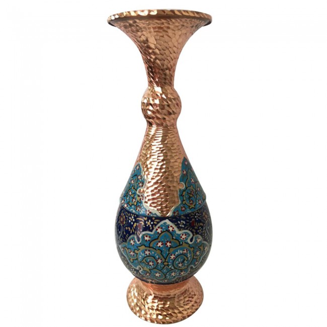 Persian Handmade Enamel Copper Vases and Candy Bowl with Diamond-Cut Design by Margoun