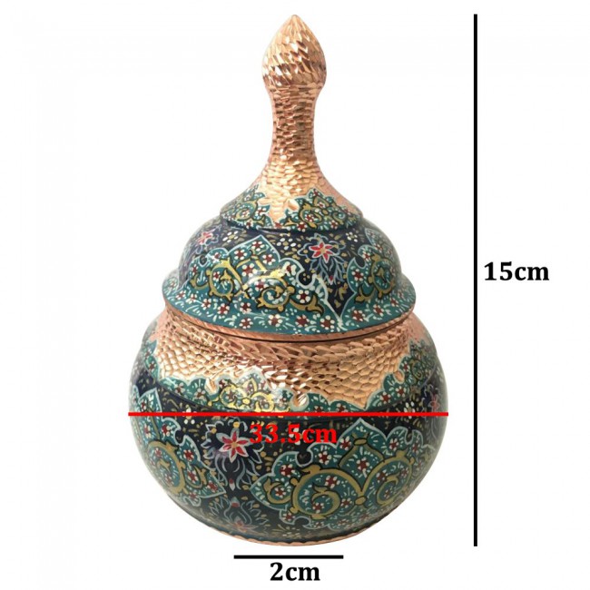 Persian Handmade Enamel Copper Vases and Candy Bowl with Diamond-Cut Design by Margoun