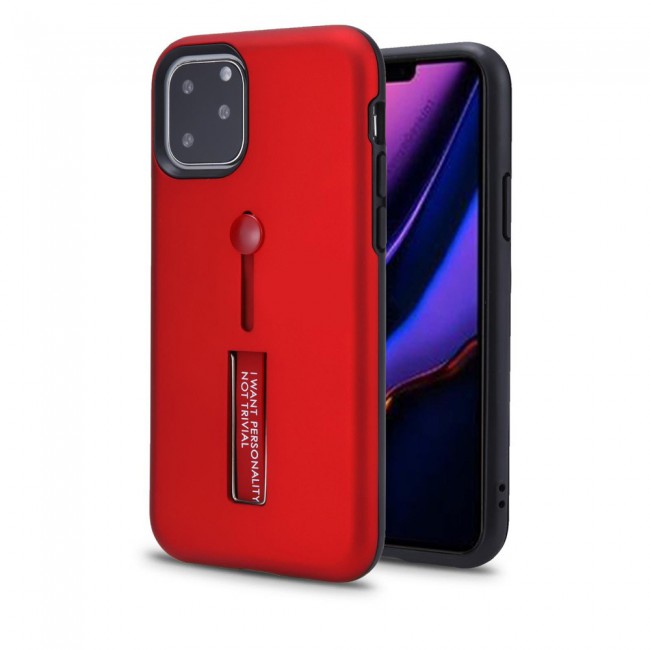 IPhone 11 Pro Max Personality TPU Cover with Stand &amp; Finger Holder Back Case Cover - Red