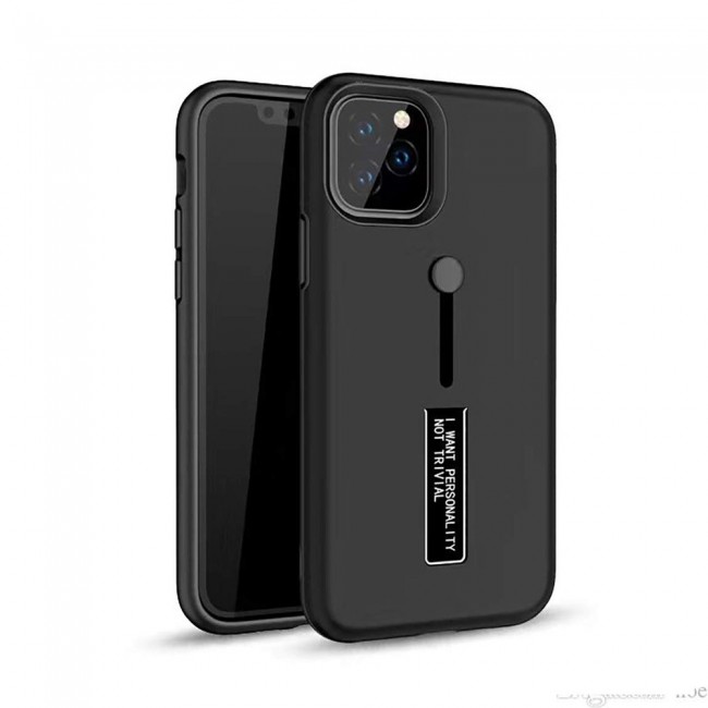 IPhone 11 Pro Max Personality TPU Cover with Stand &amp; Finger Holder Back Case Cover - Black 