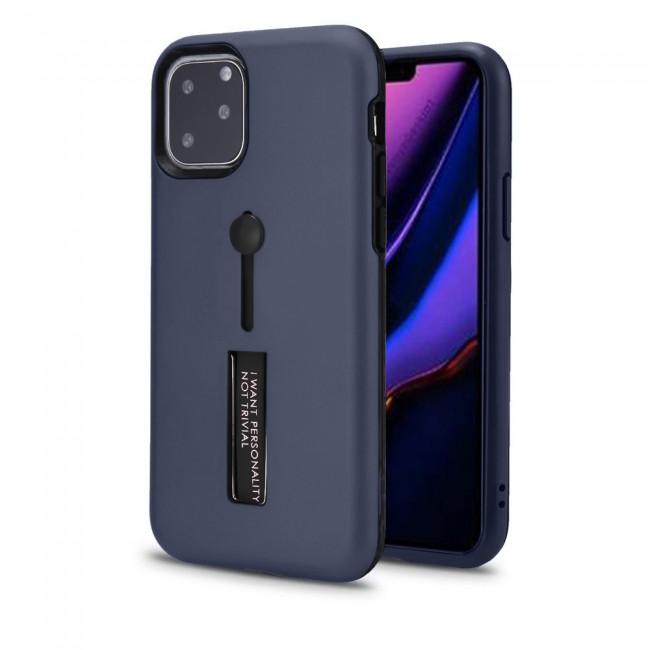 IPhone 11 Pro Max Personality TPU Cover with Stand &amp; Finger Holder Back Case Cover - Dark blue