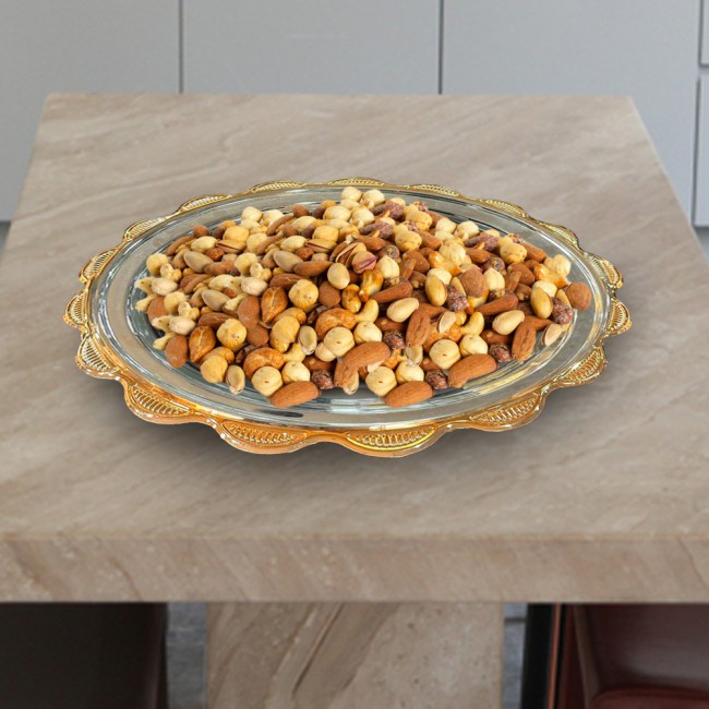 MARGOUN Luxury Serving Platter Food Dome Cover Royal Dish Cover Gourmet Tableware Silver and Gold Serving Tray Hight 12cm / Hight depth 6cm /Width 46cm