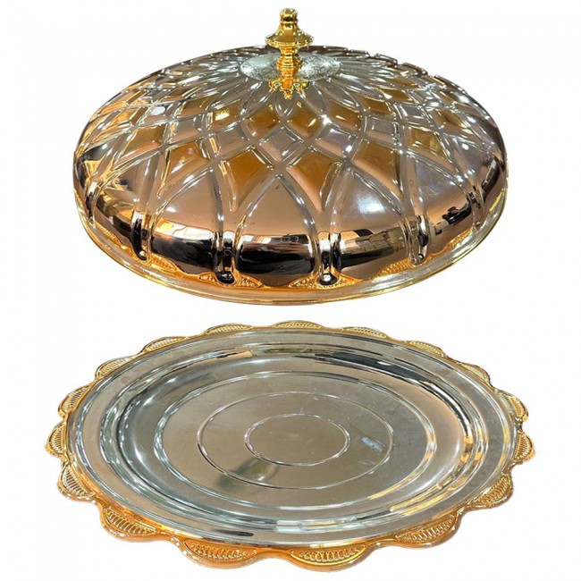 MARGOUN Luxury Serving Platter Food Dome Cover Royal Dish Cover Gourmet Tableware Silver and Gold Serving Tray Hight 12cm / Hight depth 6cm /Width 46cm