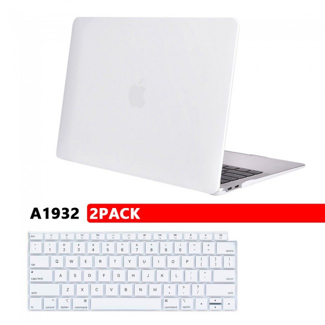 Macbook Air 13.3 inch A1932 A2179 Case Cover and Keyboard Protector Skin Cover – White