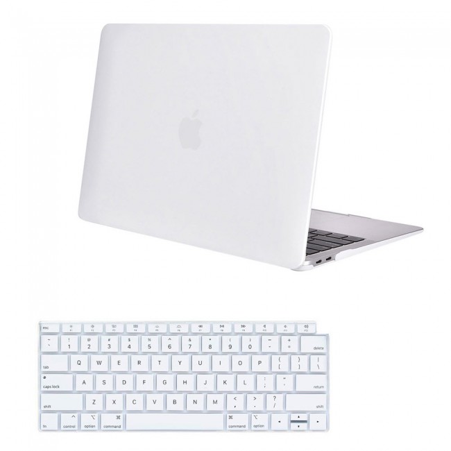 Macbook Air 13.3 inch A1932 A2179 Case Cover and Keyboard Protector Skin Cover – White