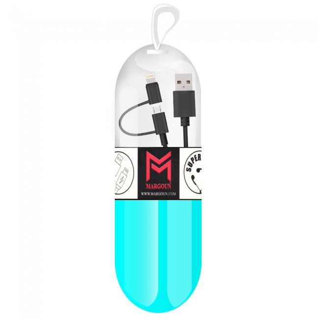 Margoun 15cm 2 in 1 Micro USB and Lightning Cable Adapter for Android and Apple Phones - Black , White , Blue , Purple