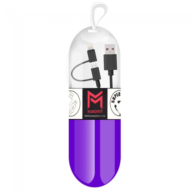 Margoun 15cm 2 in 1 Micro USB and Lightning Cable Adapter for Android and Apple Phones - Black , White , Blue , Purple