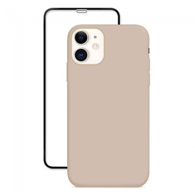 Margoun 2Pack Apple iPhone 12 Silicone Case Cover and 3D Screen Protector - Beige