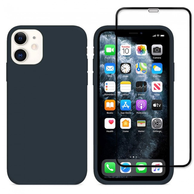 Margoun 2Pack Apple iPhone 12 Silicone Case Cover and 3D Screen Protector - Black