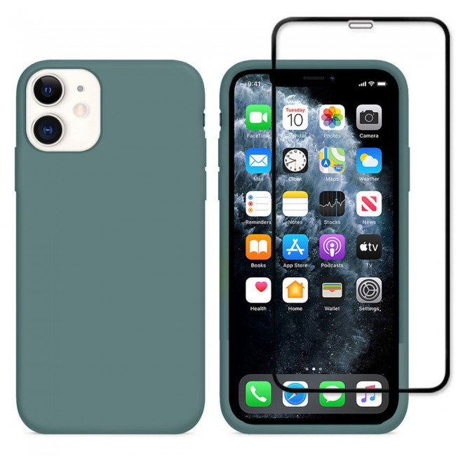 Margoun 2Pack Apple iPhone 12 Silicone Case Cover and 3D Screen Protector - Cactus Green