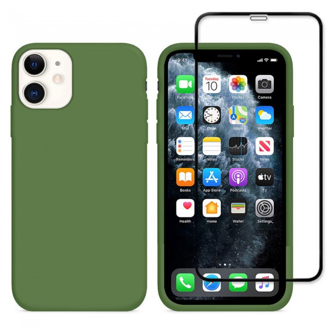 Margoun 2Pack Apple iPhone 12 Silicone Case Cover and 3D Screen Protector - Green