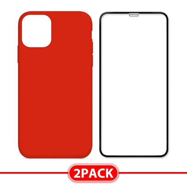 Margoun 2Pack Apple iPhone 12 Silicone Case Cover and 3D Screen Protector  Red